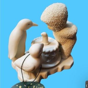 Department 56 Snowbabies"Make A Wish Child"Blowing Out Candle Penguin Bird Cake